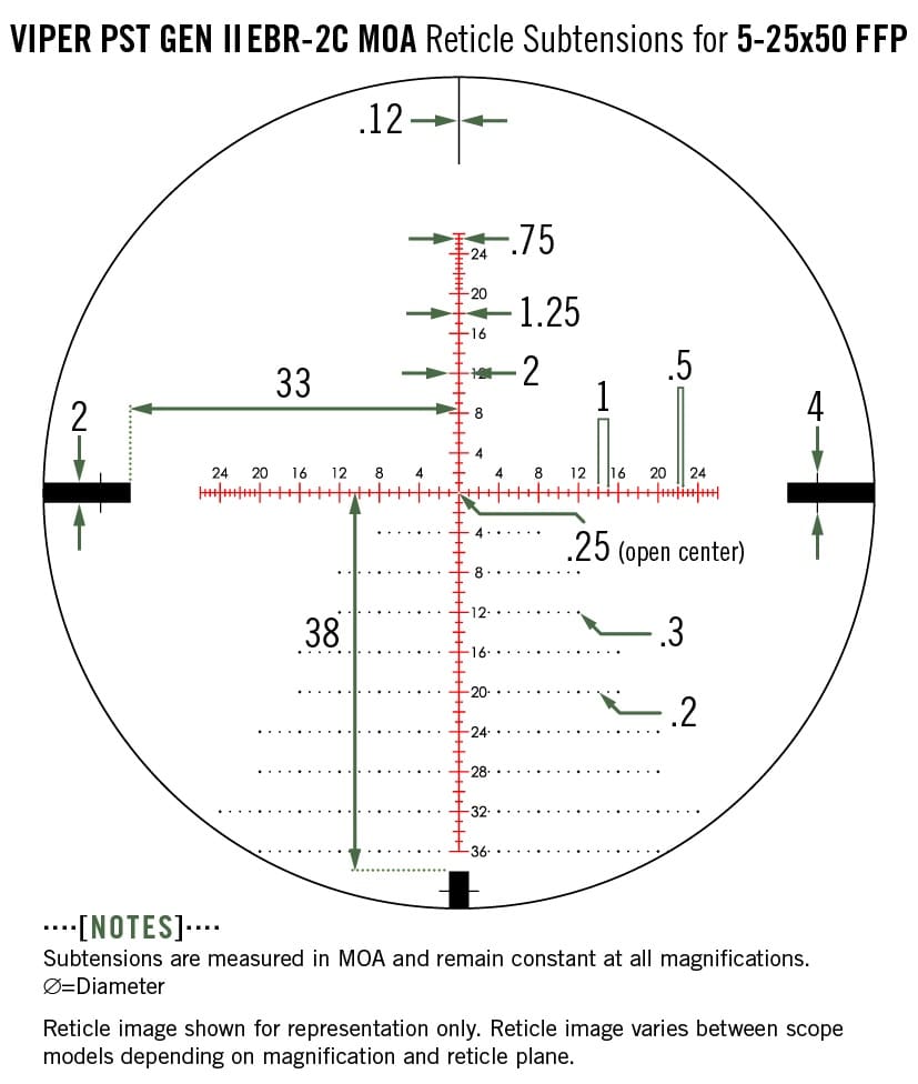 PST-5255 Vortex Optics Viper PST Gen II 5-25x50 FFP WITH EBR-2C MOA RETICLE 12