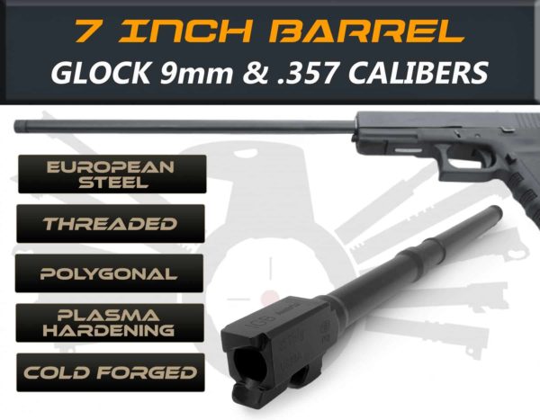Gen 3 & 4 Glock 7.5" Barrels IGB Austria Match Grade Polygonal 7.5" Threaded Barrel for .9mm & .357Sig Calibers 1