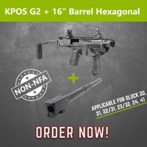 NON NFA KPOS G2 with IGB 16" Hexagonal Barrel for Glock 20, 21 .10auto, .40S&W, .45ACP Calibers