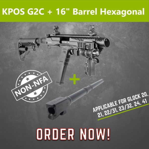 NON NFA KPOS G2C with IGB 16" Hexagonal Barrel for Glock 20, 21 .10auto, .40S&W, .45ACP Calibers 1