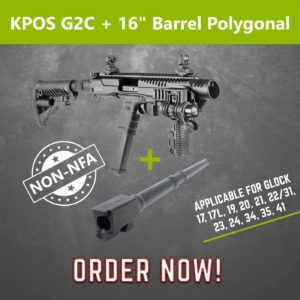 NON NFA KPOS G2C with IGB 16" Polygonal Barrel for Glock 17, 19, 22/31, 23/32, 34 & 35