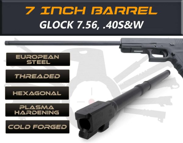 Glock Gen 5 Barrels 7.5" Made by IGB Austria - Match Grade Hexagonal Profile 7.5" Threaded Barrel for 7.65 & .40s&W 1