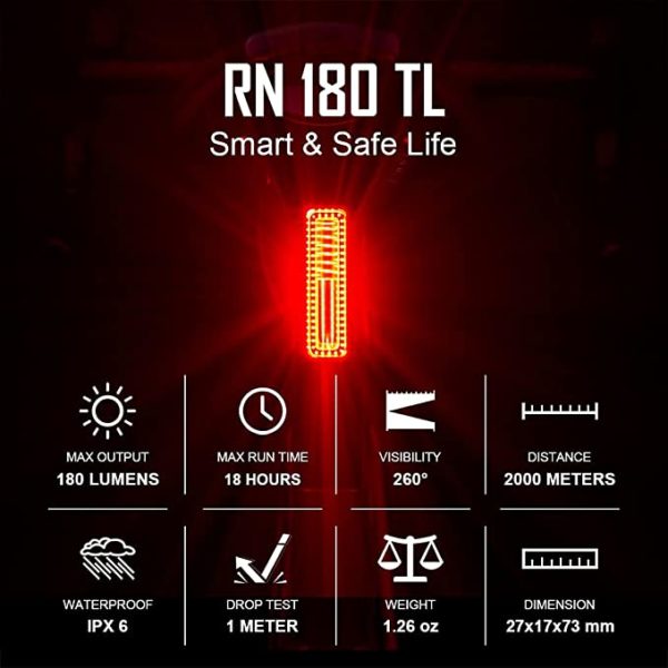 Olight RN 180 Smart Bike Tail Light 180 Lumens Break Sensing Rear Light 260° Visibility 2